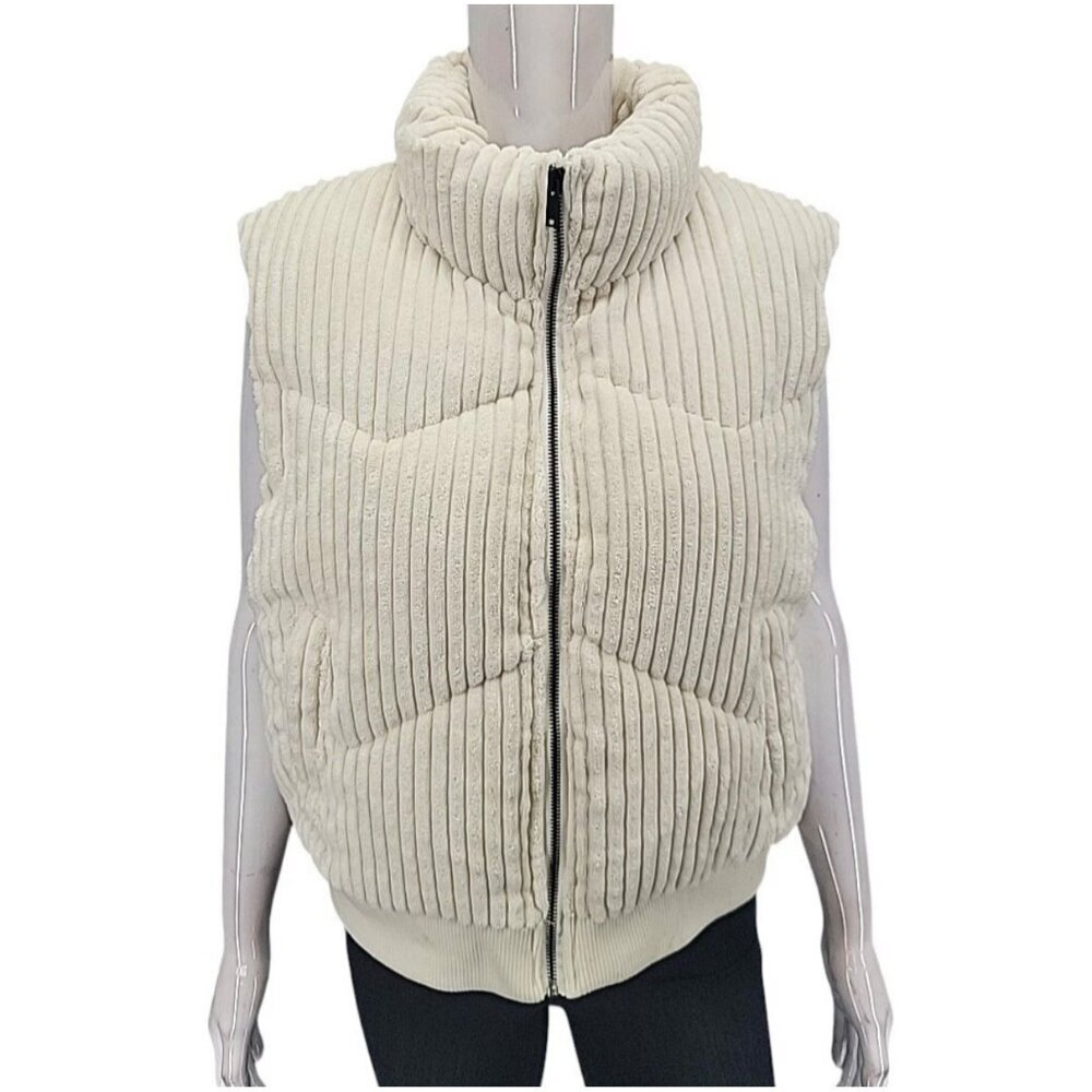 Indigo Thread Co Women’s Dressy Puffer Zip Front Vest size X-Large Off White